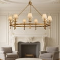 thumbnail image 6 of Antique Brass Classic Ring 47'' Chandelier 9-Light Large Pendant Fixture with White Shades for Elegant Interior Lighting, 6 of 11