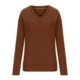 thumbnail image 3 of Sweaters For Women V Neck Brushed Strip Solid Color Long Sleeve Pullover Tops Casual Trendy 2025 Fall Winter Stylish Comfortable Womens Sweaters Brown M, 3 of 4