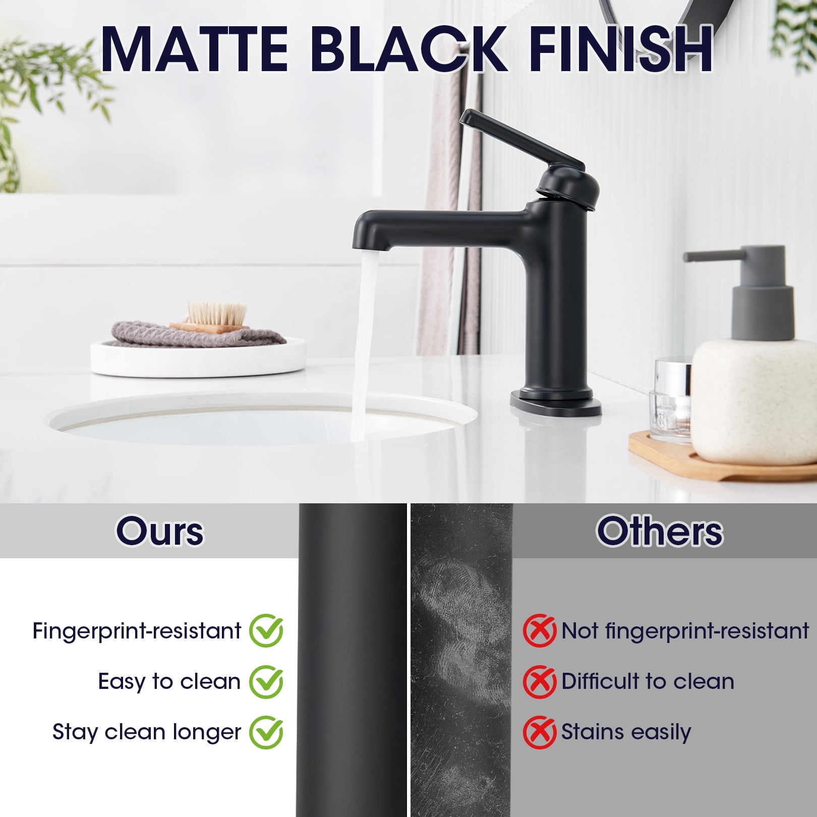 Wowkk Bathroom Sink Faucets Solid Brass Single Handle Bathroom Faucets with Deck Mount 1 Hole or 3 Hole and Supply Line, Straight Spout Vanity Faucet for RV Restroom Hotel, Matte Black