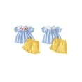 thumbnail image 2 of Caoirhny Toddler Kids Girls Back to School Clothes Set 2T 3T 4T 5T 6T Apple/Pencil Embroidery Short Sleeves T-Shirt and Elastic Ruffles Shorts Outfits, 2 of 9