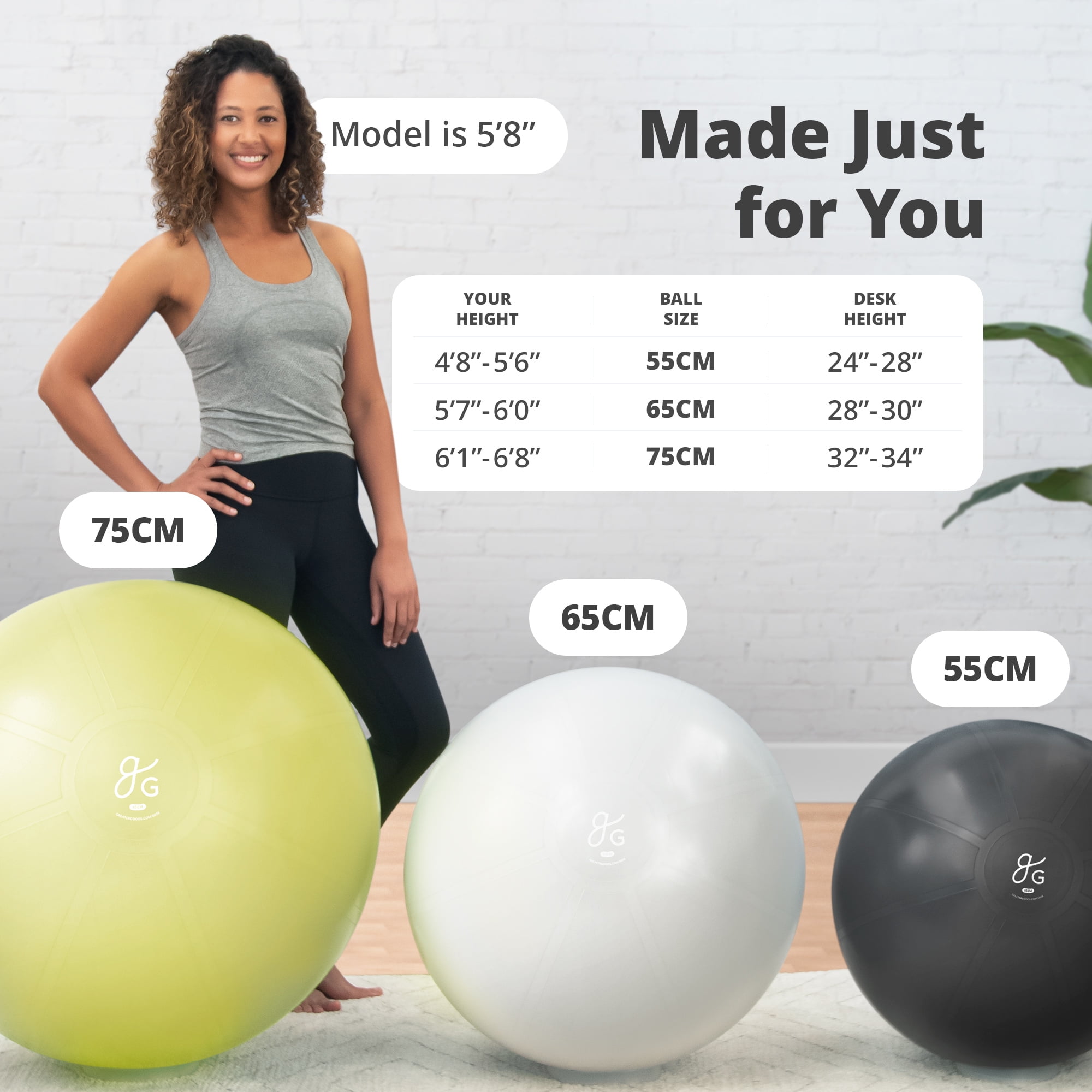 Greater Goods 75cm Yoga Ball for Exercise Pregnancy Stability Deep