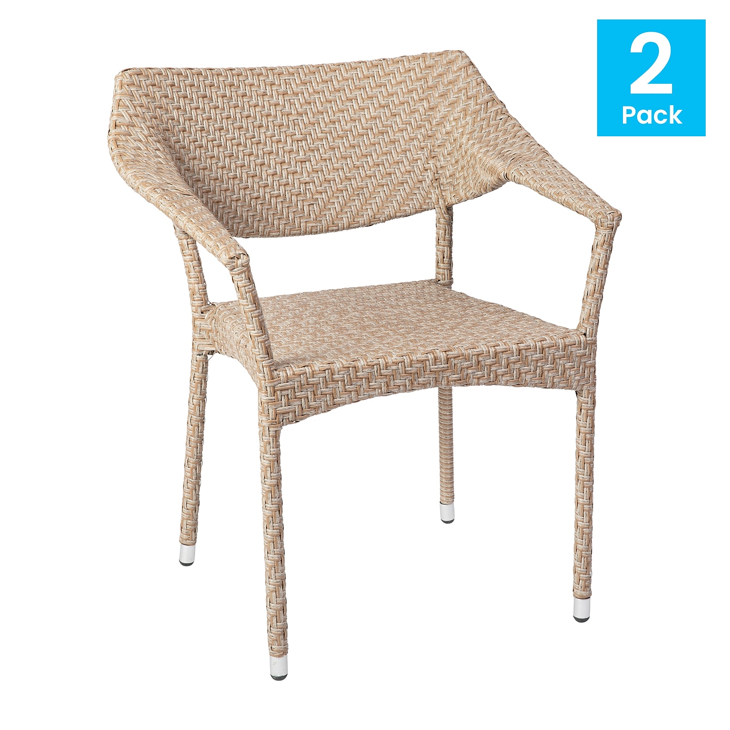 Flash Furniture Jace 34"H Natural PE Rattan Wicker Commercial Grade Stacking Patio Chair 2/Pack