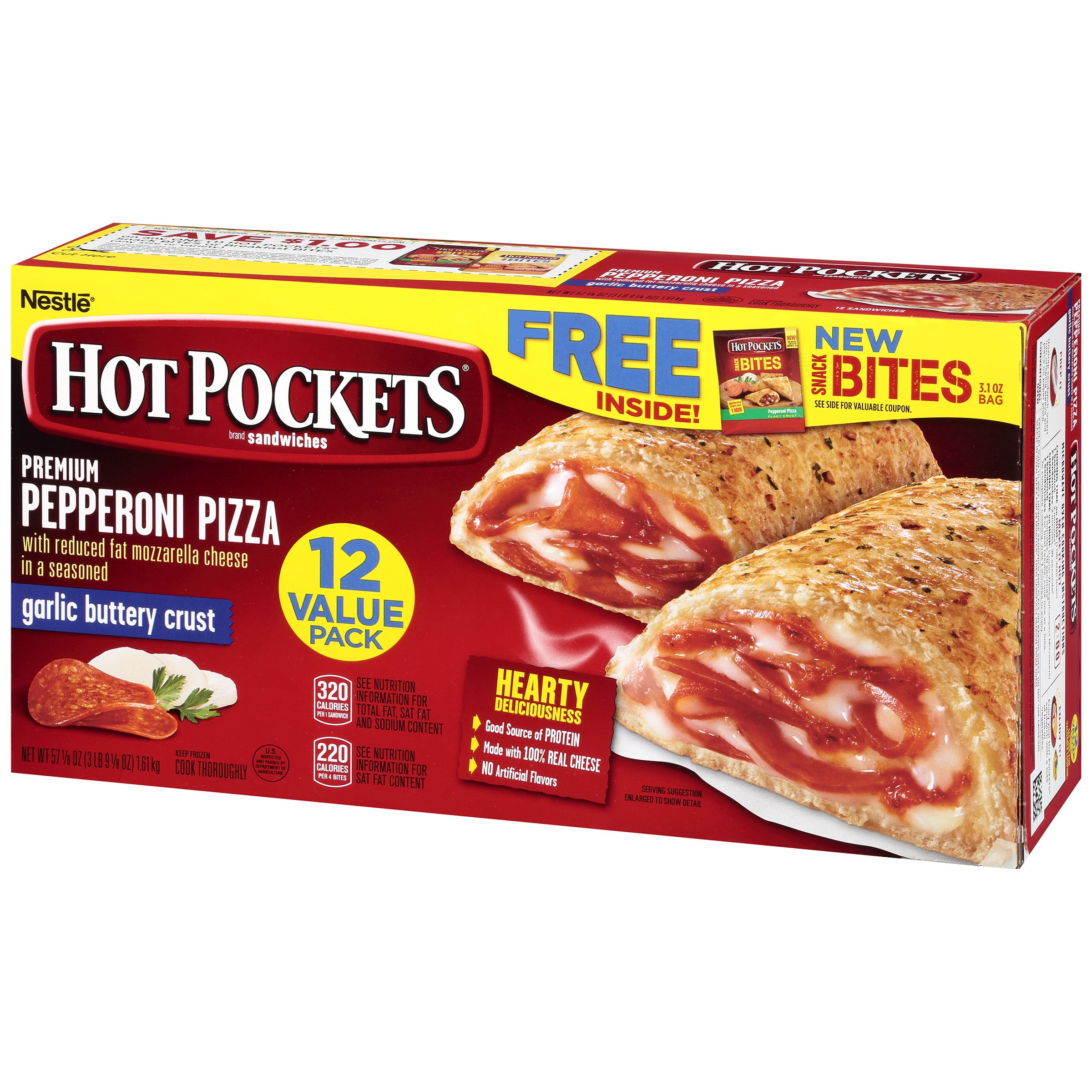 HOT POCKETS Pepperoni Pizza Frozen Sandwiches with Bonus Pepperoni Snack Bites 12 ct Box