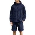 thumbnail image 2 of Mens Tracksuit Casual 2 Piece Waterproof Rain Jacket and Cargo Shorts Set Athletic Jogging Sports Outfits,Navy,3XL, 2 of 10