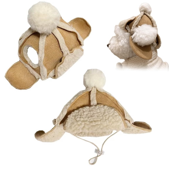 Winter Dog Hat,Warm Cute Adjustable Fleece Pet Cap With Pompon, Neck & Ear Warmer Puppy Cap For Dog Party Decoration, Daily Wear, Festive Events, Soft Plush Lining, Adjustable Fit