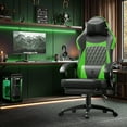 thumbnail image 3 of Dowinx Ergonomic Gaming Chair with Pocket Spring Cushion & Massage Lumbar Support - High Back Office Computer Chair with Footrest for Adults, 300LBS Capacity, Leather Design， Black and Green, 3 of 8