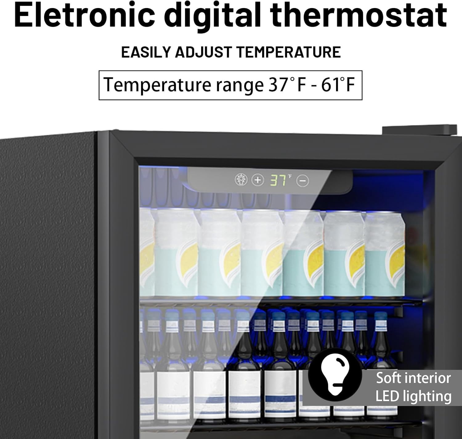 Dimedeal 1.6 Cu.Ft Mini Beverage Refrigerator, 70 Cans Mini Fridge with Glass Door, Small Cooler for Office Bedroom Home Bar, Black