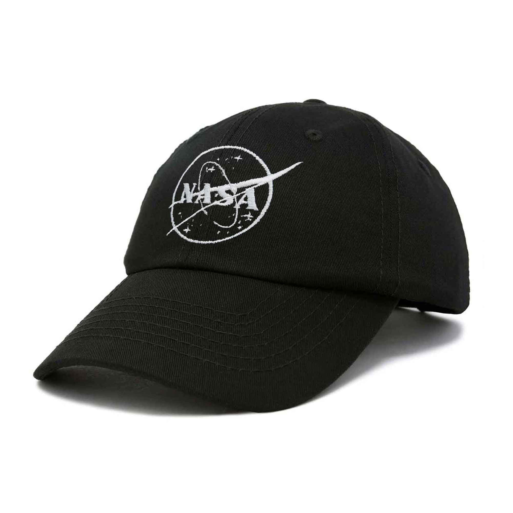 Dalix NASA White Meatball Embroidered Mens Womens Cotton Dad Hat Baseball Cap Adjustable in Black