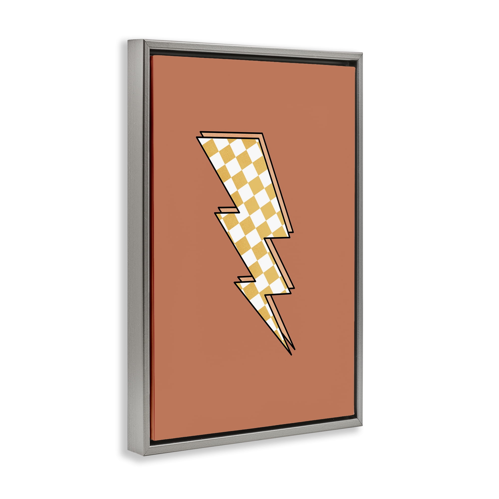 Stupell Industries Checking Lightning Bolt Abstract Painting Gray Floater Framed Art Print Wall Art, 17 x 25