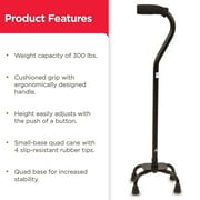 Equate Quad Walking Cane with Small Base – Height Adjustable, 300 lb Capacity
