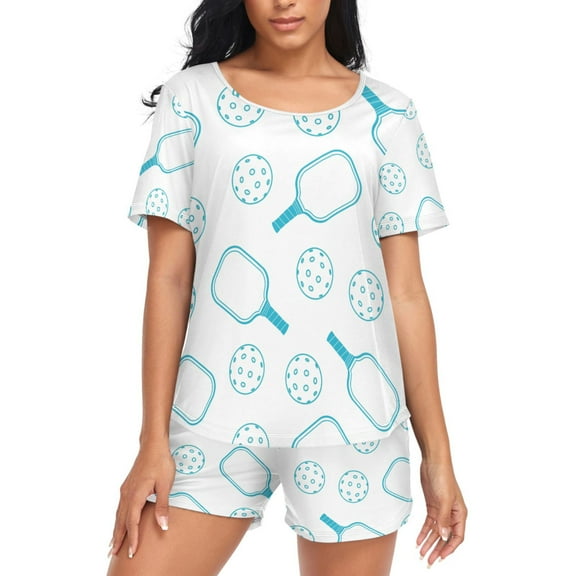 joogoo Women's Pajama Set Pickleball Blue Short Sleepwear Loungewear with Pockets M