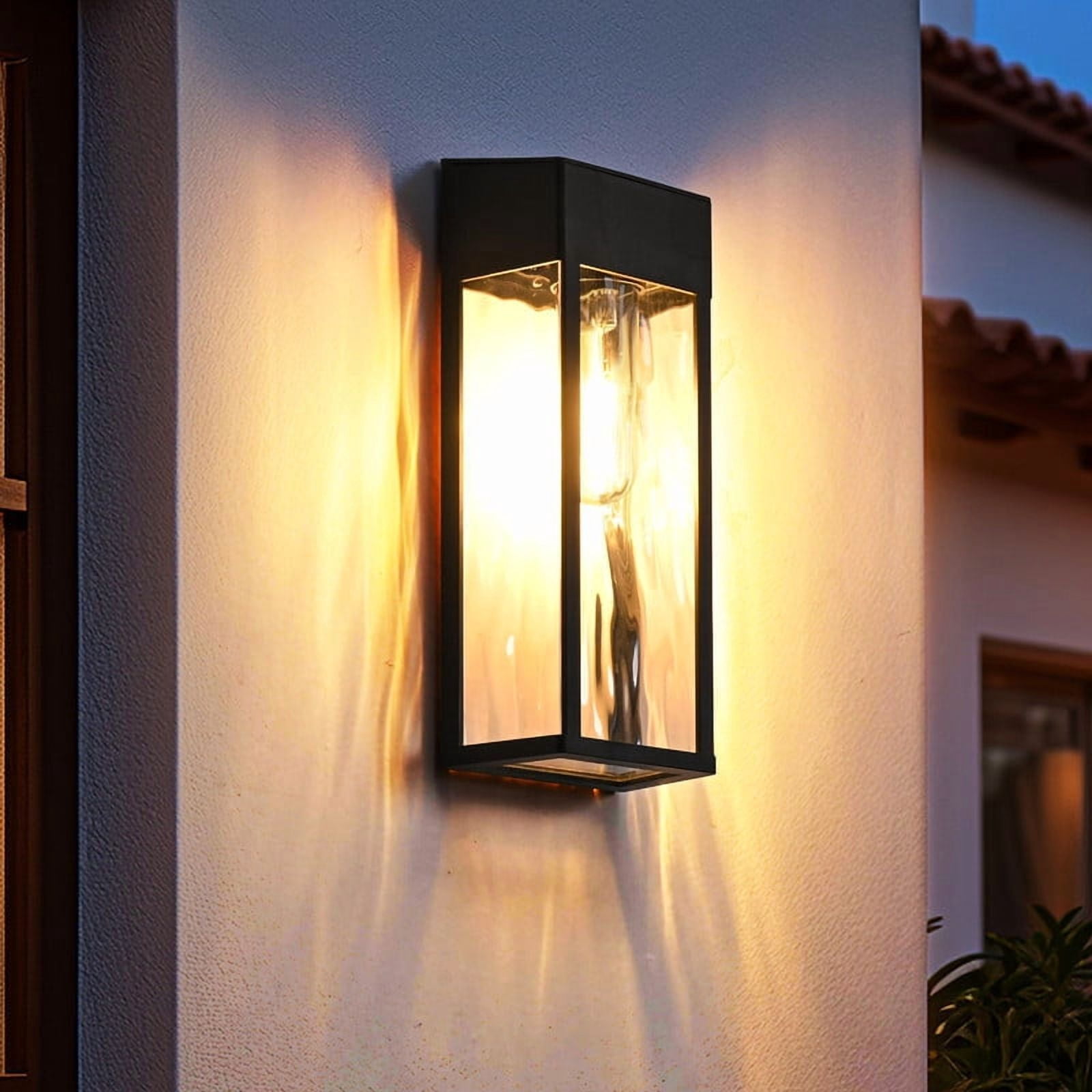 FKHouse 2 Pack Black Solar Outdoor Black Wall Light with LED Bulb, Dusk to Dawn & Waterproof for Patio, Garden