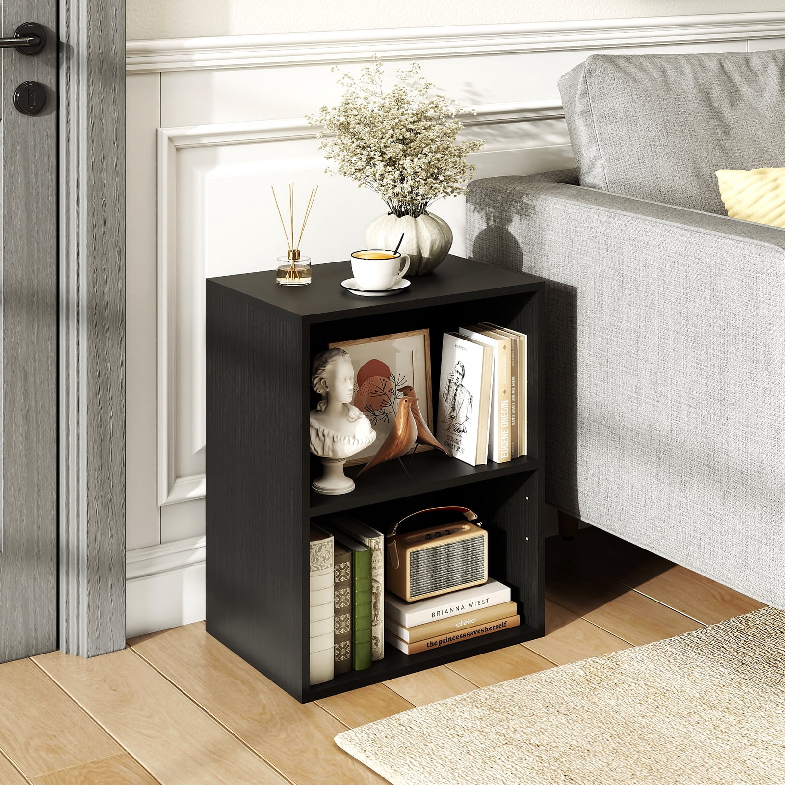 Costway 2-Cube Bookcase with 5-Position Adjustable Shelf, Anti-Toppling Kits for Study Black