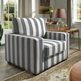 thumbnail image 2 of Weston Home Svolvar Modern Fabric Upholstered Square Arm Chair, Blue/White Strip Pattern Fabric, 2 of 7