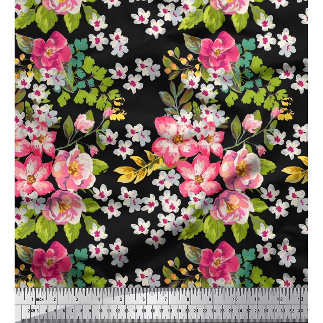 Soimoi Rayon Fabric Leaves & Peony Floral Decor Fabric Printed Yard 42 Inch Wide