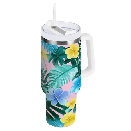 

30oz Travel Mug with Straw Car Bottle Insulated Mug with Handle Reusable Stainless Steel Water Bottle for Car Travel Home Pastel Colorfulr Floral