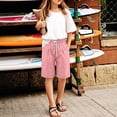 thumbnail image 7 of Atogsazn Kids Girls Bermuda Shorts Wide Leg Summer Knee Length Elastic Waist Short Pants for Children with Pocket Pink 12-13Years Fashion, 7 of 7