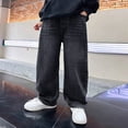 thumbnail image 2 of kpoplk Boys Baggy Jeans for Kids Teen Casual Straight Wide Leg Cargo Jeans Y2K Loose Elastic Waist Denim Pants Trousers with Pockets(Black,5-6 Y), 2 of 9