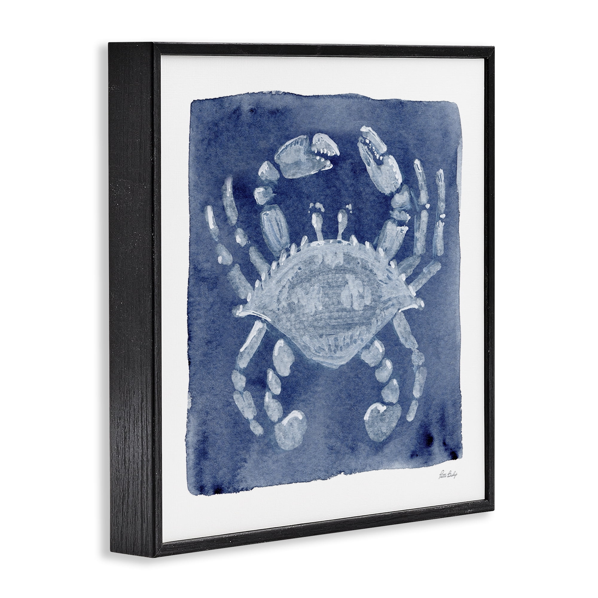 Stupell Industries White Crab on Indigo Black Framed Giclee Art, design by Patti Bishop