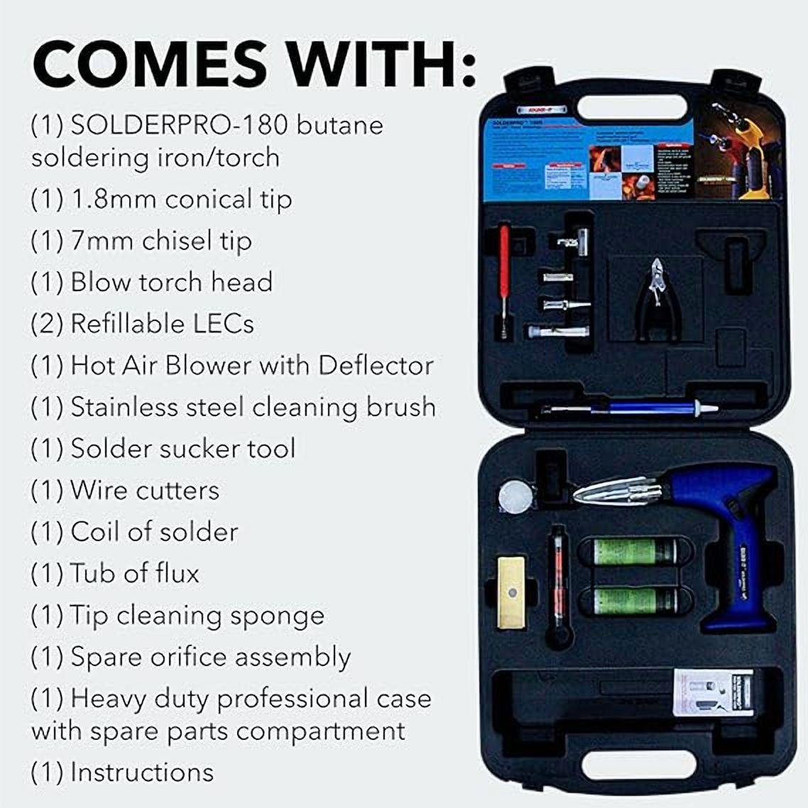 SolderPro 180 Soldering Iron Kit (PRO-180K) | Multi-Function Butane Heat Tool with Tips and Case | Cordless and Portable Soldering Gun | Home Improvement Tools and Soldering Kit Essential