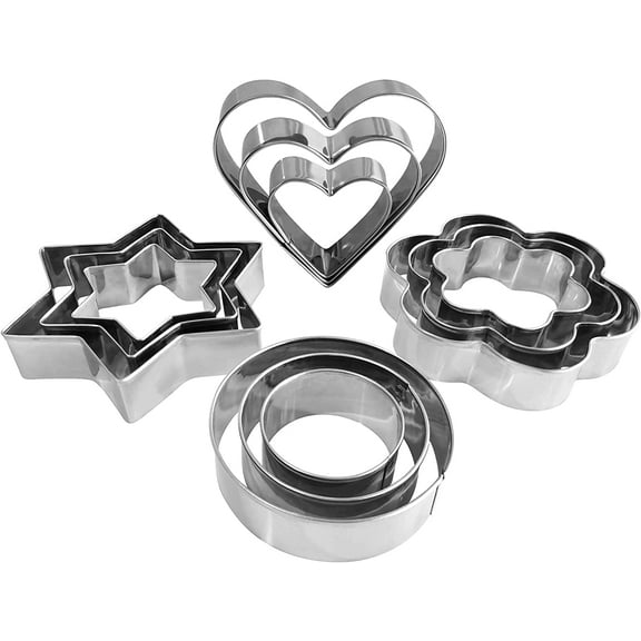 Prichor Metal Cookie Cutters Set- Heart, Star, Round, Flower - 12Pcs Cookie Cutters - Heart Star Cookie Cutter Round Small Cutter Flower Cookie Cutter for Baking