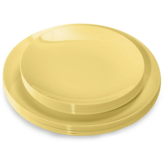 Crown Display Light Yellow Fancy Plastic Plates Combo Set - 60 Count