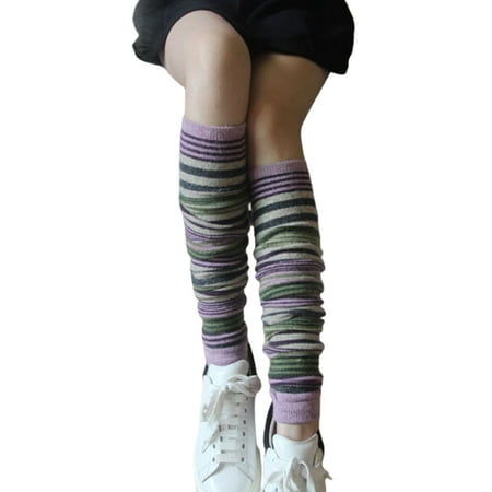 

VEAREAR 1 Pair Winter Women Fashion Stripe Knitting Leg Warmers Boot High Knee Socks