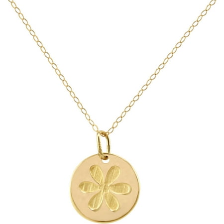 Simply Gold 14kt Yellow Gold Small Disc with Flower Pendant, 18