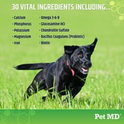 Pet MD 5in1 Dog Multivitamin - 30 Essential Vitamins, Minerals & Nutrients for Skin & Coat, Hip & Joint, Digestion, Immune & Senior Dog Vitamins - Glucosamine, Omega 3 6 9, Probiotics - 120 ct