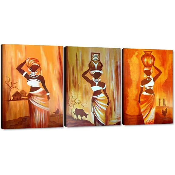 Hieng 3 Panels Abstract Black Woman Wall Art Modern American African Canvas Prints Painting for Living Room Bedroom Office - 12"x16"x3pcs