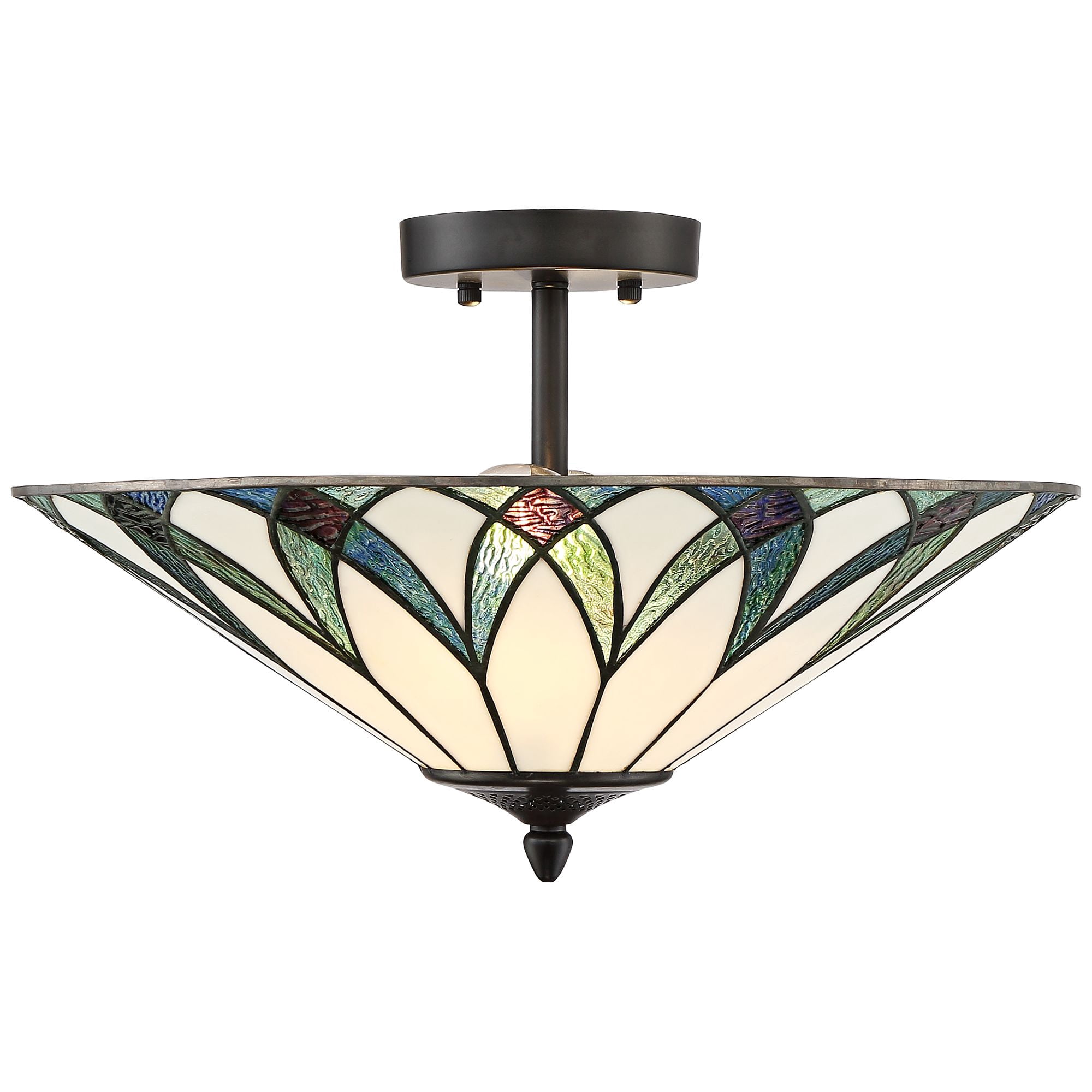 Regency Hill Filton Tiffany Style Ceiling Light Semi Flush Mount Fixture 18" Wide Bronze 2-Light Blue Green Art Glass for Bedroom Kitchen Living Room