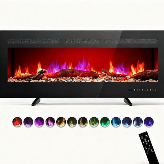 Sybels 36-inch Linear Electric Fireplace with Wall-Mounted, Recessed, or Freestanding Installation, Multi-Colored Flame, Timer, Silent Operation, with Remote Control,1500W/750W