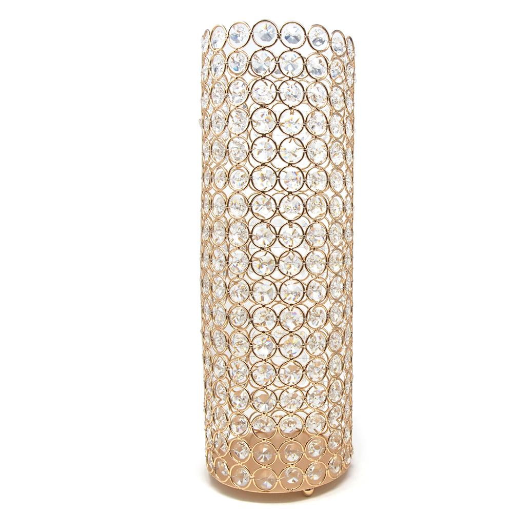 Extra Large Crystal Cylinder Candle Holder, Gold, 16Inch