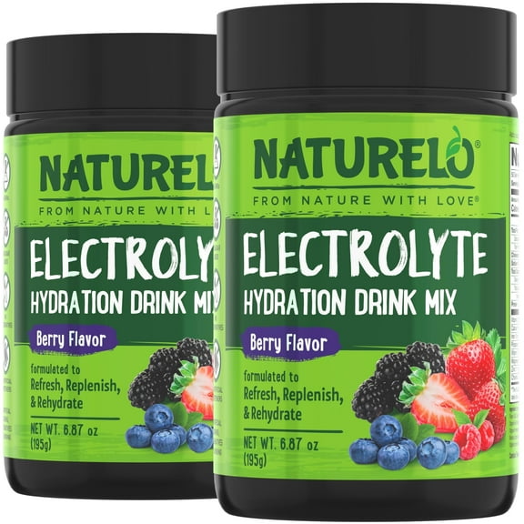 NATURELO Electrolyte Powder, Hydration and Mineral Drink Mix, Sugar Free & Non-GMO Berry Flavor 50 Servings (Pack of 2)