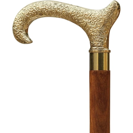 Vintage Designer Brass Handle Victorian Style Wooden Walking Stick Cane