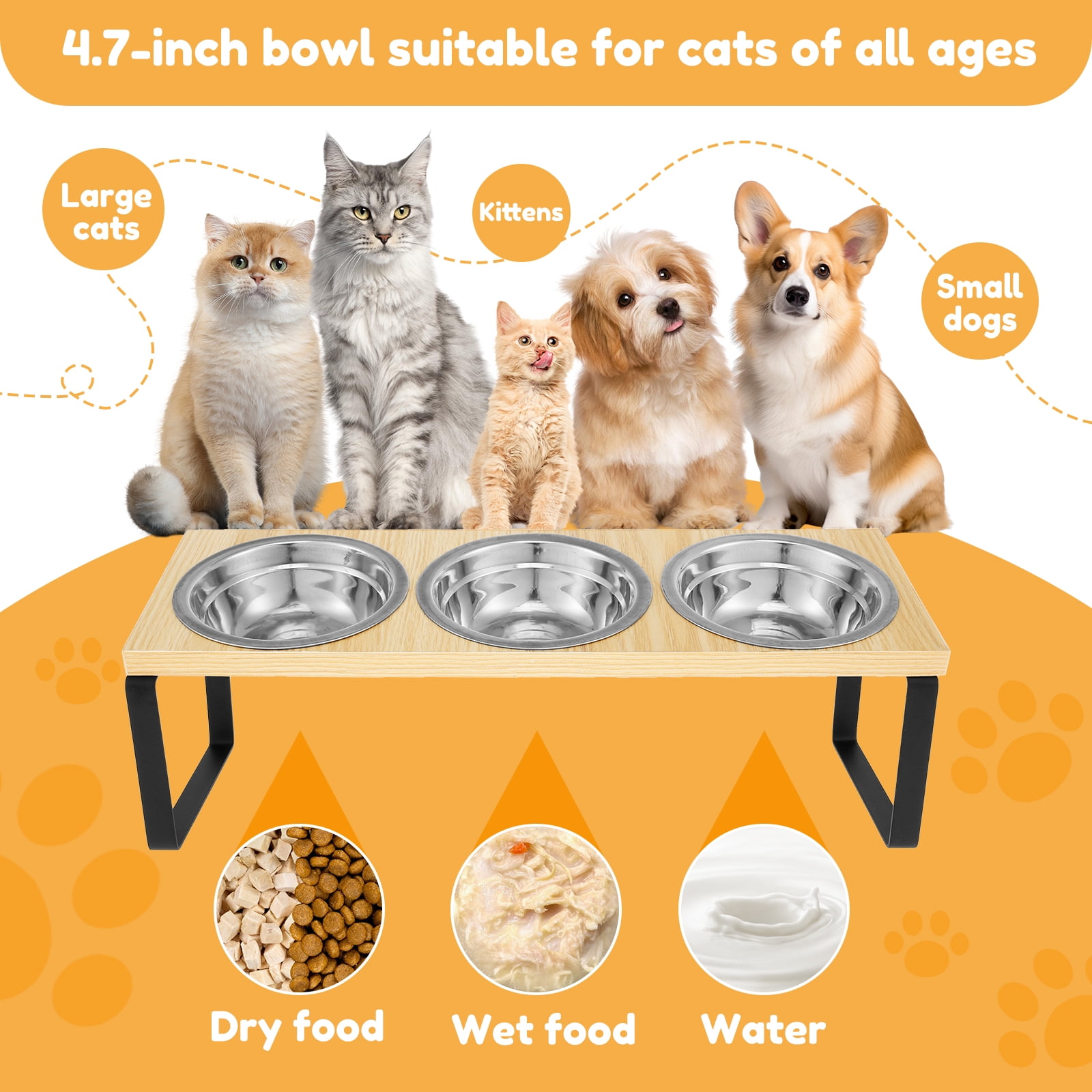 Elevated Cat Bowls Wood Cat Bowl Stand 15° Inclined Elevated Cat Food Feeder Easy to Install Raised Cat Feeder Flexible Easy to Use Elevated Cat Bowl Suitable for Cat