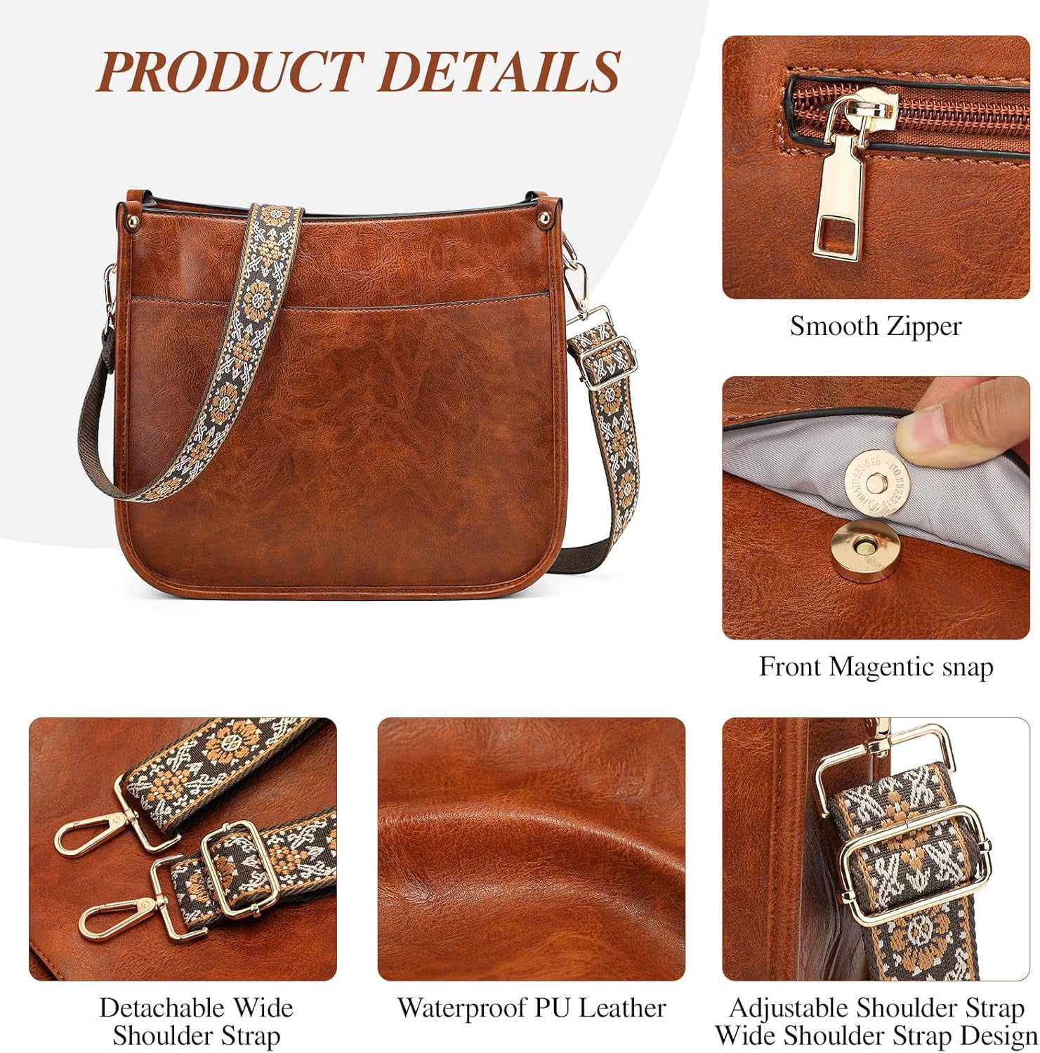 Crossbody Purse for Women Trendy Vegan Leather Hobo Bags for Women Handbags and Wallet 2PCS With Guitar Shoulder Strap
