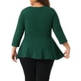 thumbnail image 3 of Agnes Orinda Plus Size Tops for Women Elegant Crew Neck Solid Color Workwear 3/4 Sleeve Peplum Top 1X Green, 3 of 6