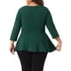 thumbnail image 3 of Blusas de tamaño grande para mujeres Agnes Orinda, elegante con cuello redondo, color sólido de trabajo, blusa peplum de 3/4 de manga 4X verde, 3 of 6