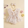 thumbnail image 3 of Musuos Baby Girls Rompers Dress 6 12 18 24Months Flower Embroidered Fly Sleeve Mesh Skirt Hem Bodysuits with Headband Cute Summer Outfits, 3 of 9