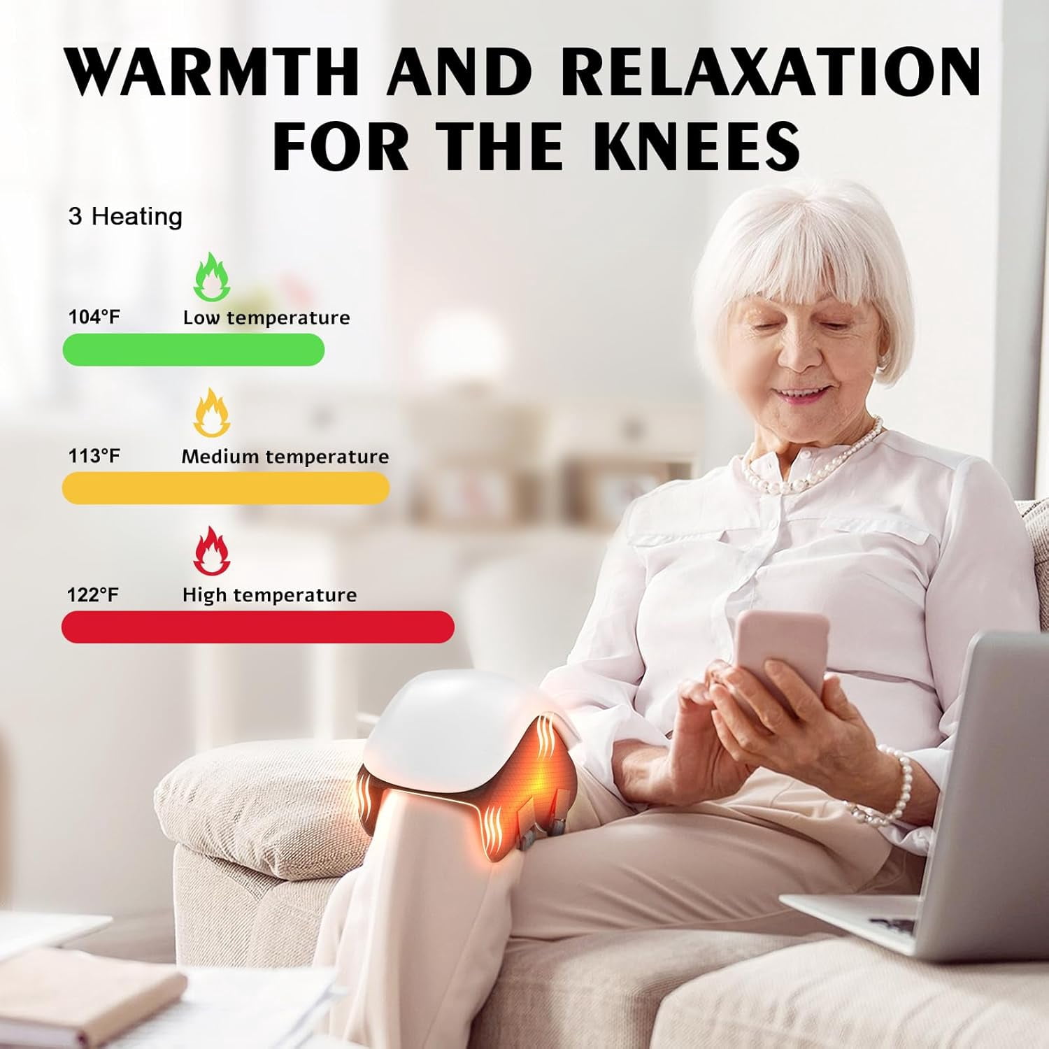 3-in-1 Heated Knee Massager Wrap with Red Light & Vibration, Portable Electric Joint Comfort Device with Adjustable Straps for Knees, Shoulders, and Elbows