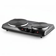 OVENTE Electric Cast Iron Double Burner, 1700W Hot Plate, Black BGS102B | 7.25" & 6.10" Portable Countertop Cooktop, Metal Housing, 5 Level Temperature Control, Indicator Light, Easy-to-Clean