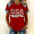thumbnail image 2 of USA 250th Anniversary Patchwork Tee Short Sleeve Printed Crew Neck Loose Fit Red XXXXXL, 2 of 4