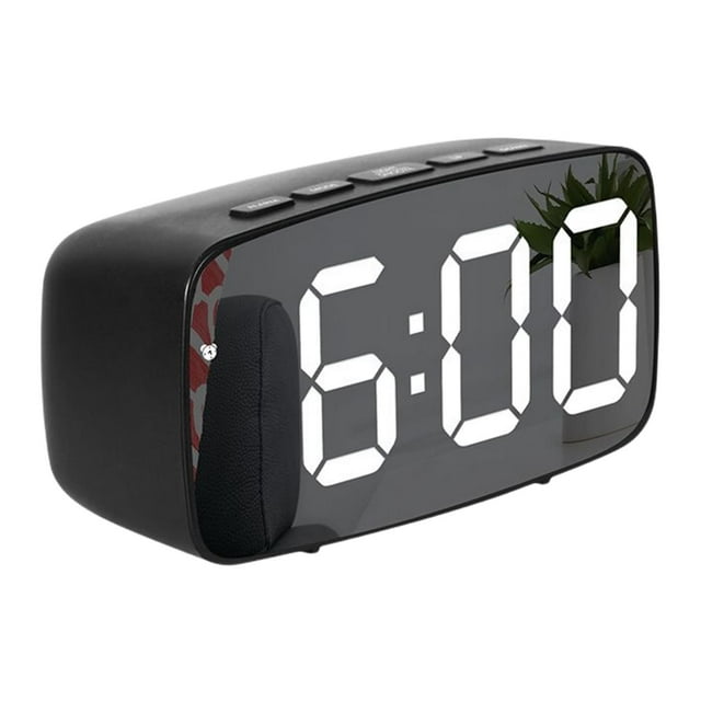 Reloj despertador LED para dormitorio, espejo con batería/escritorio, brillo ajustable, 12/24 horas de maquillaje Espejo negro