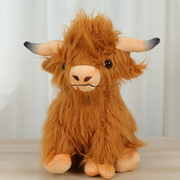 SunyaMood Household Products Brown Cute Plush Scottish Highland Cattle Toy Christmas Present for Adults Kids (A)