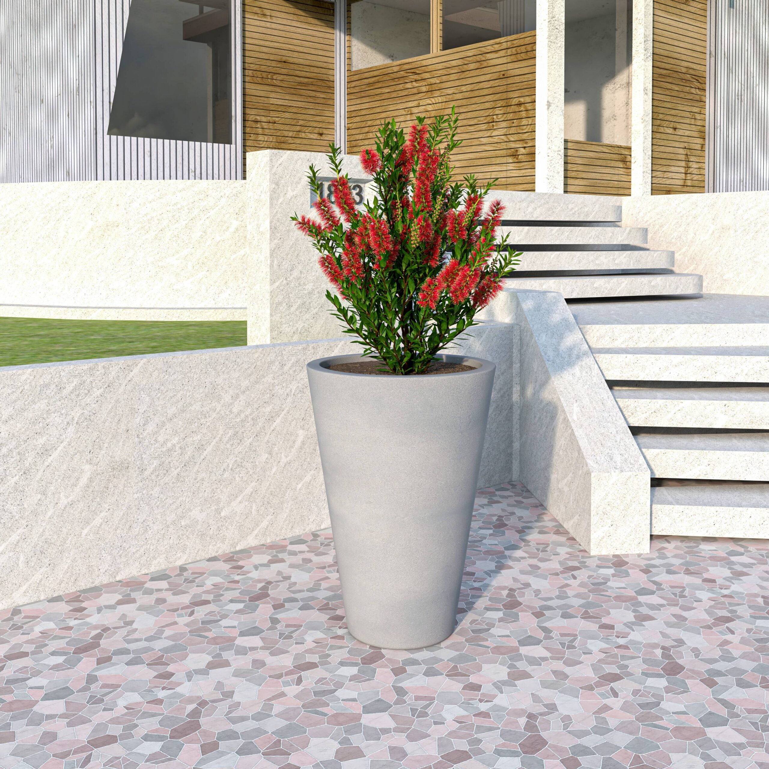 LeisureMod Pebble Series Poly Stone Planter 19.7." Dia 27.6" High in Grey