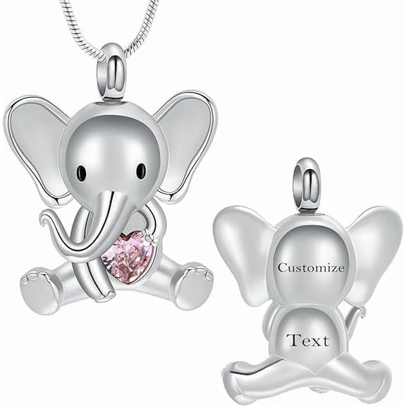 Elephant Urn Necklace for Ashes Cremation Jewelry Stainless Steel Ash Pendant for Human / Pets with Heart Birthstone Ashes Urn Necklace for Loved Ones