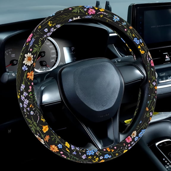 RIONIMA 2026 New Wildflower Car Steering Wheel Cover,Non-Slip Breathable Steering Wheel,Wildflower Steering Wheel Protector for Car,Suv,Truck,Van
