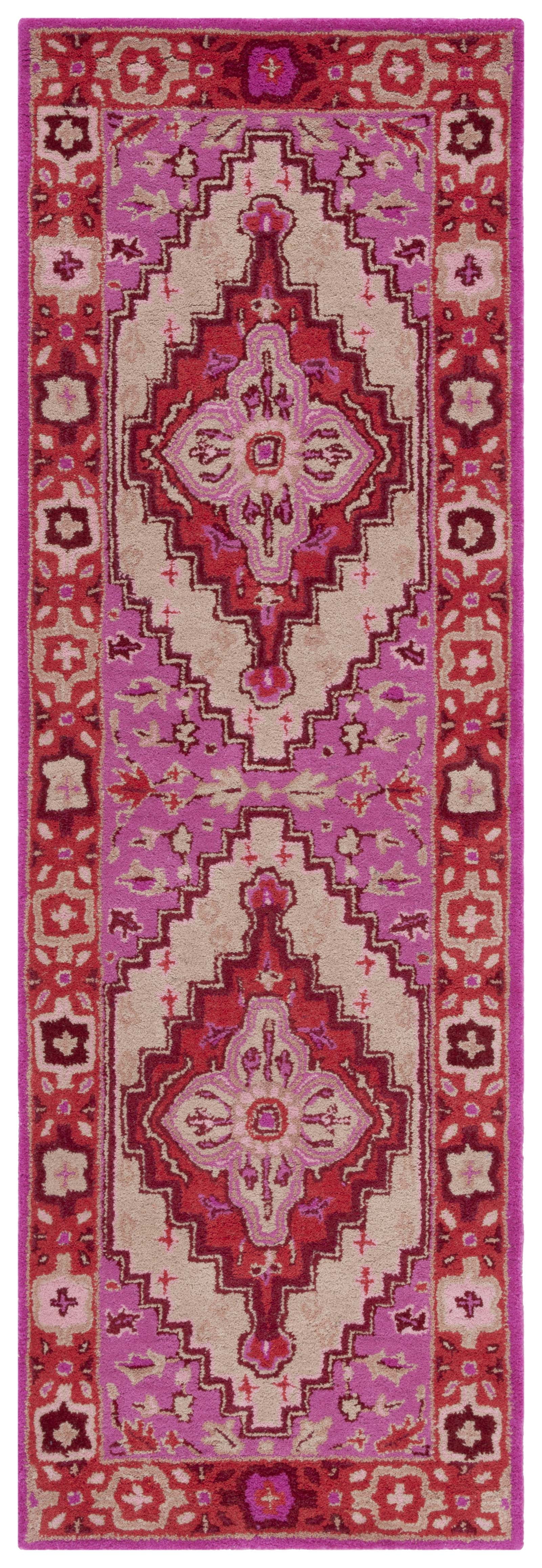 SAFAVIEH Bellagio Major Bordered Wool Runner Rug, Red Pink/Ivory, 2'3" x 7'