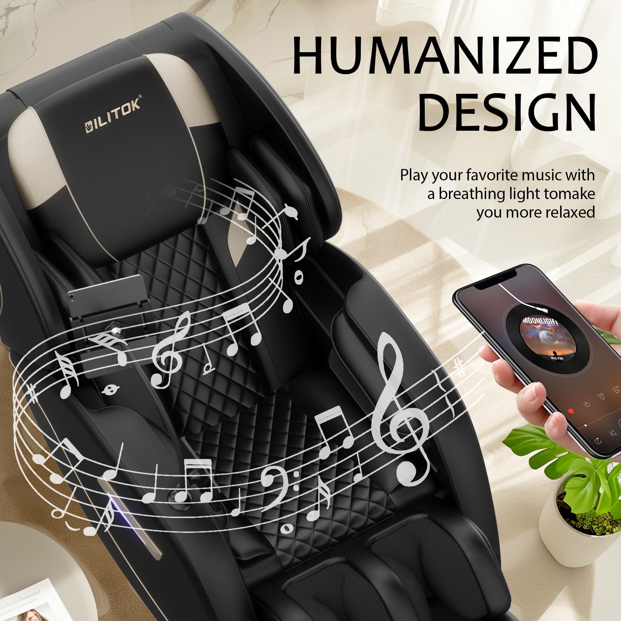 AENKYO Full Body Zero Gravity Massage Chair with Heating, Airbags, Bluetooth Speaker, Foot Roller, and Touch Screen Control Black